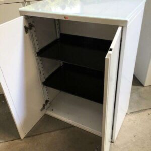 Metal Cupboards With Glass Tops - White