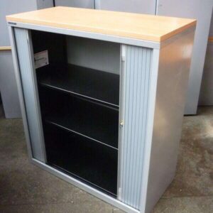 Haworth Tambour Cupboard With Oak Top - Silver & Oak