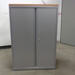 Metal Cupboard With Beech Top - Grey