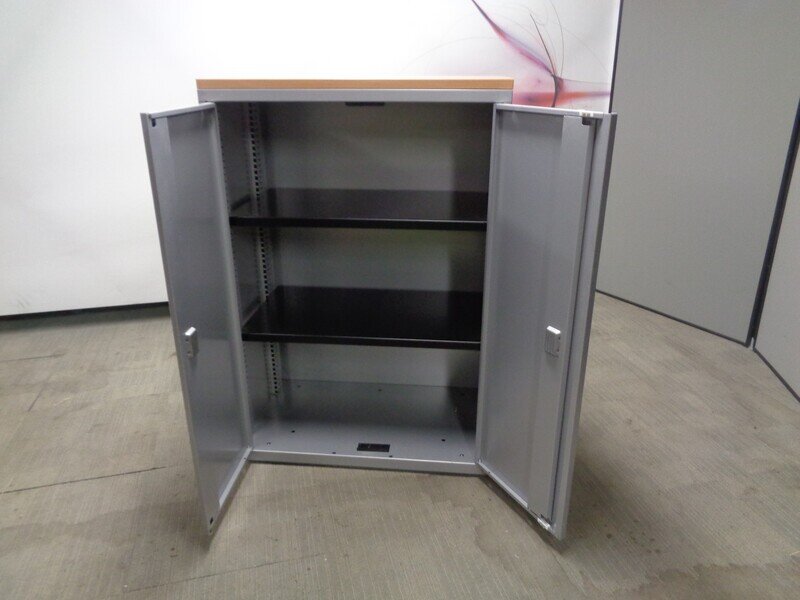 Metal Cupboard With Beech Top - Grey - Image 2