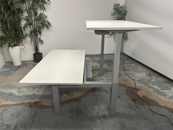 Electric Back To Back Sit Stand Desks - White - Image 2