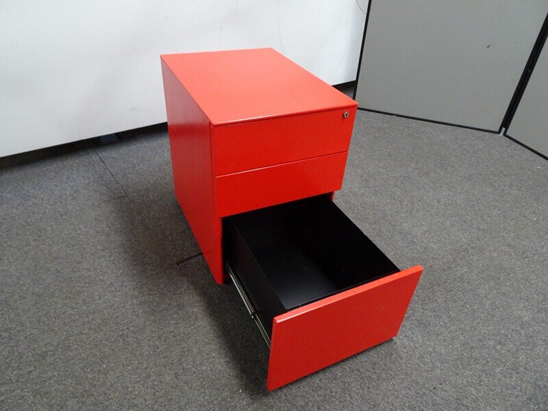 Metal 3 Drawer Pedestal - Red