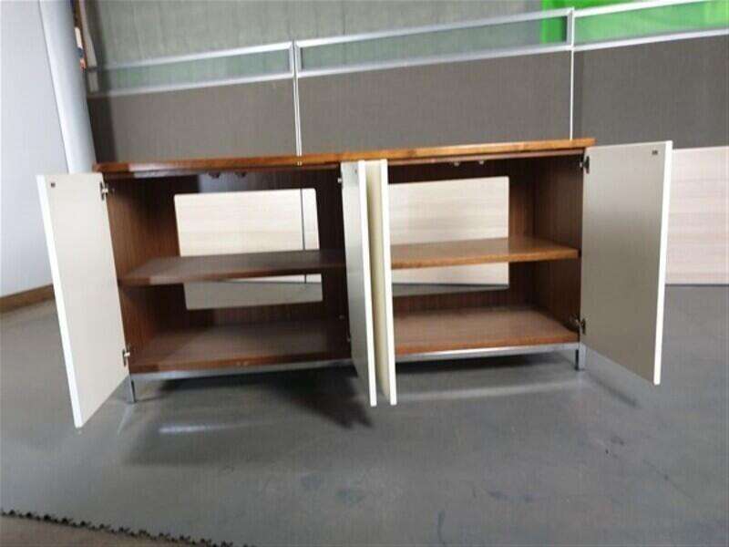 Walnut Surround 4 Door Credenza - White