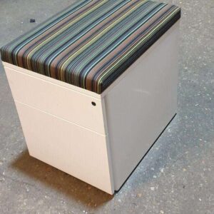 Metal Pedestal With Striped Cushioned Top - White